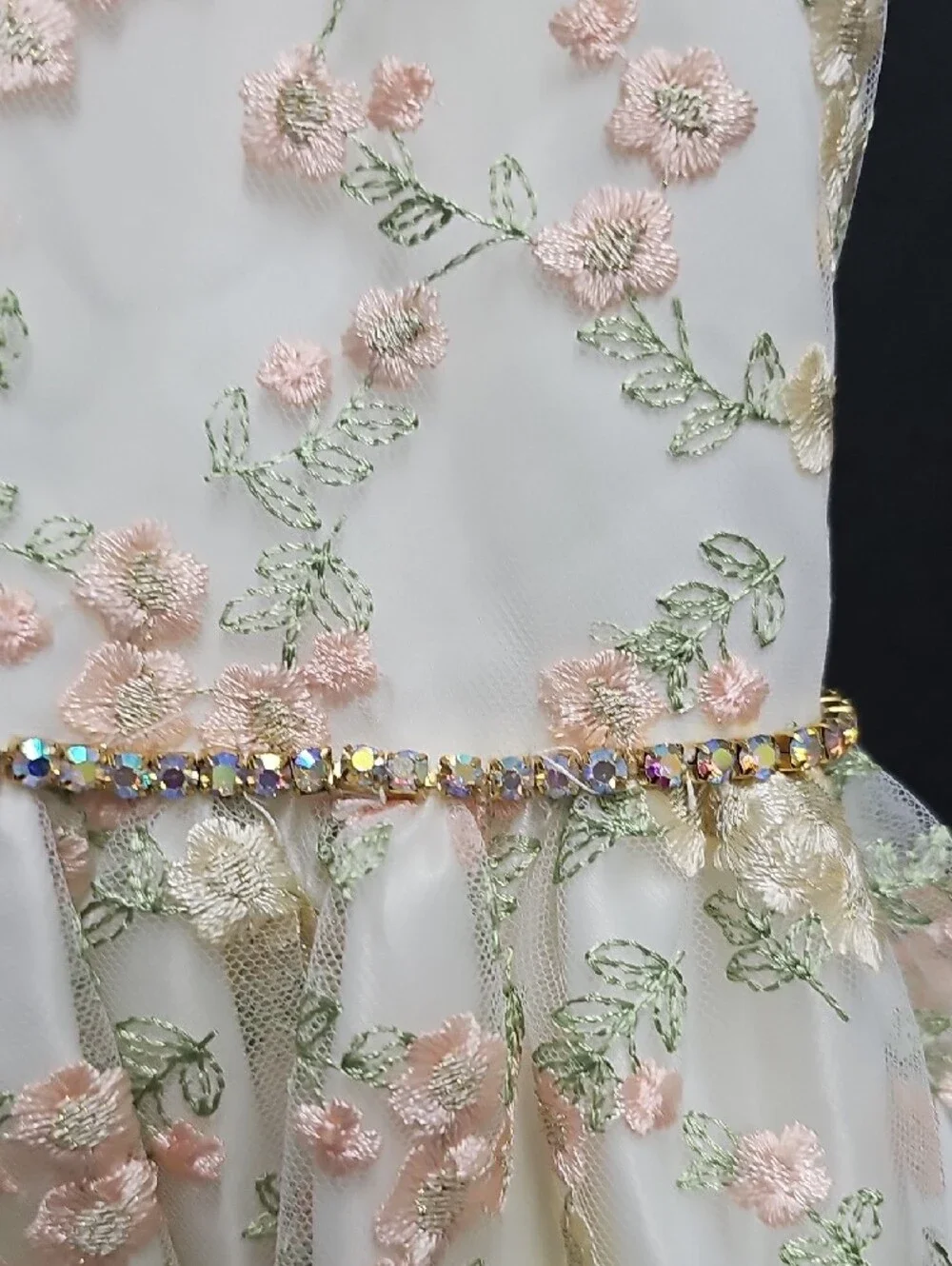 American Princess Cream Dress with Pink Floral Embroidery Size 8Y